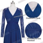 Nice-forever Sexy Blue Summer Elegant V Neck Long Lace Sleeve Fitted dress Women Fashion Slimming Chiffon Split Maxi Dress A001