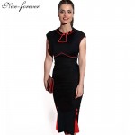 Nice-forever Summer Bud dress Elegant Women Office Lady Red Edges Pinup Sleeveless Work Bodycon Pencil Tunic Vintage dress b46