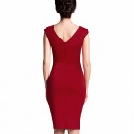 Nice-forever Summer Chic Sexy Lady Red Sleeveless Slim Vintage Charming Club Dress V Neck folded Zipper Pencil Fitted Dress B271