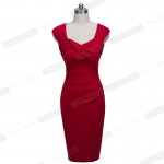 Nice-forever Summer Chic Sexy Lady Red Sleeveless Slim Vintage Charming Club Dress V Neck folded Zipper Pencil Fitted Dress B271