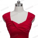 Nice-forever Summer Chic Sexy Lady Red Sleeveless Slim Vintage Charming Club Dress V Neck folded Zipper Pencil Fitted Dress B271