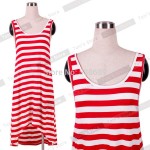 Nice-forever Summer Womens Striped Irregular Hem Beach Style Casual beach Leisure Dress Slimming Sundress BTY735