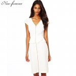 Nice-forever V neck Formal Zip dress Women Party Career Work Knee length Evening Tunic Business Party Pencil Dress 435