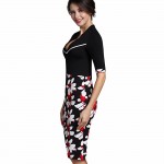 Nice-forever Vintage Flower Print Elegant Casual Work Half Sleeve Sexy Deep V-Neck Bodycon Knee Women Office Pencil Dress B322