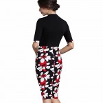 Nice-forever Vintage Flower Print Elegant Casual Work Half Sleeve Sexy Deep V-Neck Bodycon Knee Women Office Pencil Dress B322