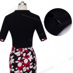 Nice-forever Vintage Flower Print Elegant Casual Work Half Sleeve Sexy Deep V-Neck Bodycon Knee Women Office Pencil Dress B322