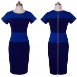 Nice-forever new Women's summer knee-length Vintage European Style Back Zipper Stripe Splicing Pencil Bodycon party Dresses 463