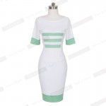 Nice-forever vestidos Pinup White Zipper Patchwork Elegant Women Casual Short Sleeve Knee Length Bodycon Pencil Dress btyb208