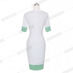 Nice-forever vestidos Pinup White Zipper Patchwork Elegant Women Casual Short Sleeve Knee Length Bodycon Pencil Dress btyb208