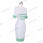 Nice-forever vestidos Pinup White Zipper Patchwork Elegant Women Casual Short Sleeve Knee Length Bodycon Pencil Dress btyb208