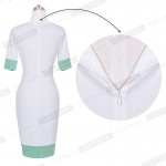 Nice-forever vestidos Pinup White Zipper Patchwork Elegant Women Casual Short Sleeve Knee Length Bodycon Pencil Dress btyb208