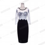 Nice-forever women vintage dress office dresses Autumn black Half White Lace Sleeve work bodycon Zipper Back pencil dress 935