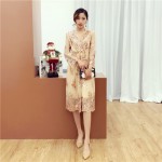 NiceMix Sexy V-neck Embroidery Dress 2018 Women Dresses Sequined Patch Elegant Party Dress Female Elastic High Waist Lace Dress