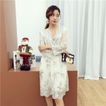 NiceMix Sexy V-neck Embroidery Dress 2018 Women Dresses Sequined Patch Elegant Party Dress Female Elastic High Waist Lace Dress