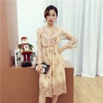 NiceMix Sexy V-neck Embroidery Dress 2018 Women Dresses Sequined Patch Elegant Party Dress Female Elastic High Waist Lace Dress