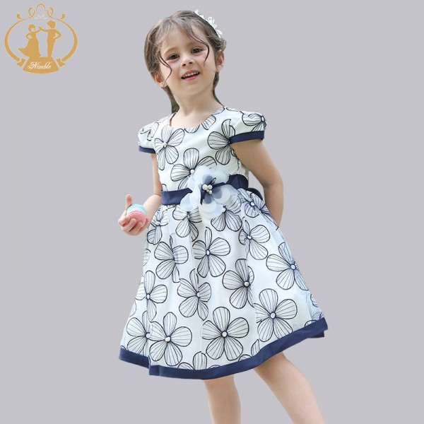 Nimble Dresses For Girls Cute Blue Flower Princess Party Dress Ball Gown 