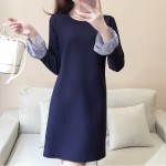 Nkandby 5XL 4XL XXXL Plus size Women Clothing Autumn Fashion Slim O-neck Flare sleeve Bow A-line Oversized Ladies Navy Dresses