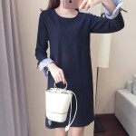 Nkandby 5XL 4XL XXXL Plus size Women Clothing Autumn Fashion Slim O-neck Flare sleeve Bow A-line Oversized Ladies Navy Dresses