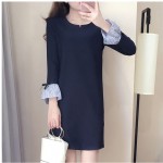 Nkandby 5XL 4XL XXXL Plus size Women Clothing Autumn Fashion Slim O-neck Flare sleeve Bow A-line Oversized Ladies Navy Dresses