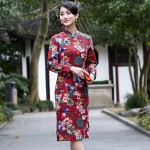 Novelty Stylish Chinese Style Dress Ladies' Cheongsam Elegant Slim Linen Cotton Knee-Length Qipao Size S M L XL XXL XXXL 2528-1