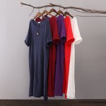 O-neck Short sleeve Linen Women Long Dress Solid Red White Purple Casual Midi Dress Plus size Original Vintage Dresses 5051