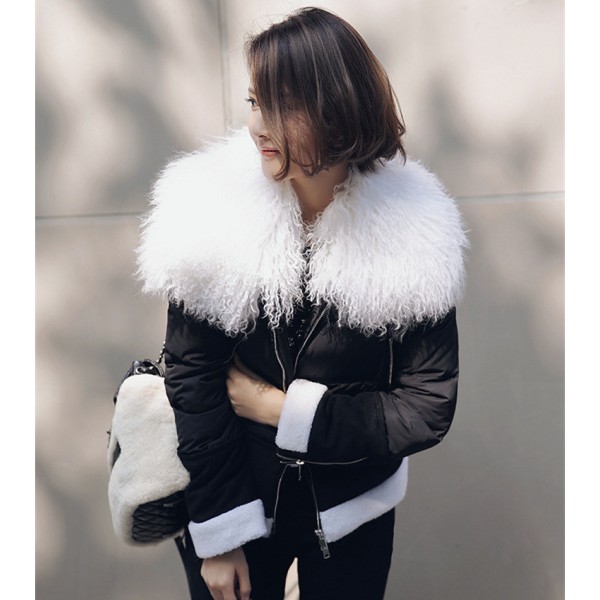 OFTBUY 2016 new winter jacket women basic coats 100% real goat fur collar white duck down jacket short black warm ladies coats