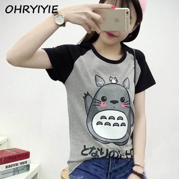 OHRYIYIE 2017 Spring Summer Cute Totoro T Shirt Women Short Sleeve T-shirts Women Graphic Tee Shirt Femme Japanese anime Tshirt