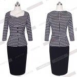 OL False 2 Piece Set Women Two Piece Outfits Winter Autumn Three Quarter Sleeve Pencil Plaid Work Office Business Dress B240