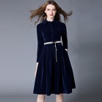 OL Style Blue Velvet Dress Winter Dresses Women 2017 Vestido Longo Woman Long Sleeve Office Dress Ropa Mujer Robe Longue 732102