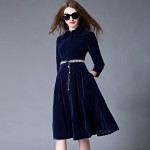 OL Style Blue Velvet Dress Winter Dresses Women 2017 Vestido Longo Woman Long Sleeve Office Dress Ropa Mujer Robe Longue 732102