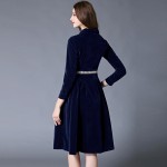 OL Style Blue Velvet Dress Winter Dresses Women 2017 Vestido Longo Woman Long Sleeve Office Dress Ropa Mujer Robe Longue 732102