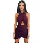 OOTN 6001 sleeveless hollow out mini dress women party dresses purple burgundy club dresses bodycon ladies sexy vestidos fashion