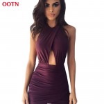 OOTN 6001 sleeveless hollow out mini dress women party dresses purple burgundy club dresses bodycon ladies sexy vestidos fashion