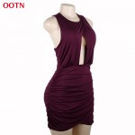 OOTN 6001 sleeveless hollow out mini dress women party dresses purple burgundy club dresses bodycon ladies sexy vestidos fashion