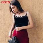 OOTN BX021 Cotton Velvet Camis Lace Tops Women Solid Sexy Crop Tops Fashion Spring Summer Camisole Halter Top Bule Black