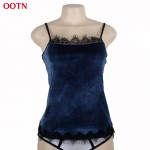 OOTN BX021 Cotton Velvet Camis Lace Tops Women Solid Sexy Crop Tops Fashion Spring Summer Camisole Halter Top Bule Black