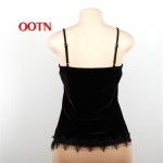 OOTN BX021 Cotton Velvet Camis Lace Tops Women Solid Sexy Crop Tops Fashion Spring Summer Camisole Halter Top Bule Black