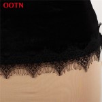 OOTN BX021 Cotton Velvet Camis Lace Tops Women Solid Sexy Crop Tops Fashion Spring Summer Camisole Halter Top Bule Black