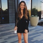 OOTN Casual black long sleeve low-cut winter&autumn women ball gown trend party dress sexy plunging velvet fashion mini dress