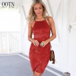 OOTN Female Summer Dresses Sexy Club Lace Up Women Strap Sleeveless Tunic Evening Autumn Suede Dress Slip Sheath Sundress Red