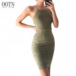 OOTN Female Summer Dresses Sexy Club Lace Up Women Strap Sleeveless Tunic Evening Autumn Suede Dress Slip Sheath Sundress Red