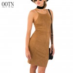 OOTN Female Summer Dresses Sexy Club Lace Up Women Strap Sleeveless Tunic Evening Autumn Suede Dress Slip Sheath Sundress Red