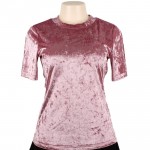 OOTN casual velvet solid pink 2017 new t shirts tee shirt women short sleeve summer slim brief round neck top women fashion tops