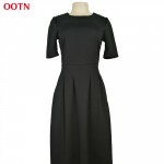 OOTN classic black dress textured dress zip jersey flared spandex unlined chic mid-calf dresses women vintage dress