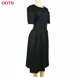 OOTN classic black dress textured dress zip jersey flared spandex unlined chic mid-calf dresses women vintage dress