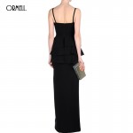 ORMELL Ladies V Neck Party Dresses 2016 Elegant Slim Summer Style Black Spaghetti Strap Vertical Pleated Split Dress