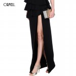 ORMELL Ladies V Neck Party Dresses 2016 Elegant Slim Summer Style Black Spaghetti Strap Vertical Pleated Split Dress