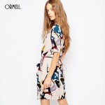 ORMELL New Fashion Ladies' Elegant Geometry Print Dress Vintage O Neck Short Sleeve Casual Slim Brand Dress