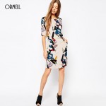 ORMELL New Fashion Ladies' Elegant Geometry Print Dress Vintage O Neck Short Sleeve Casual Slim Brand Dress