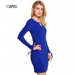 ORMELL V Neck Chiffon Women Dress Lace Up Long Sleeve Dress 2016 Autumn Winter Bodycon Party Dresses Vestido De Festa